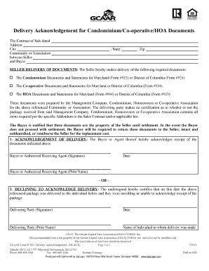 Delivery Acknowledgement for CondominiumCo OperativeHOA  Form