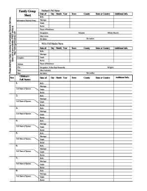 Family Group Sheet Genealogy Records Service  Form