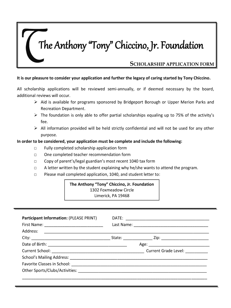 The Anthony Tony Chiccino, Jr Foundation  Upper Merion Area  Form