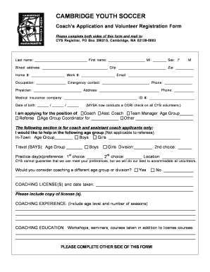 Application Form for Soccer