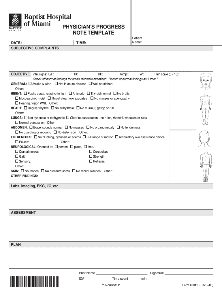 Form 3811 Physicians Progress Note Template