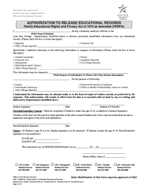 Authorization to Release Educational Records Form Lone Star