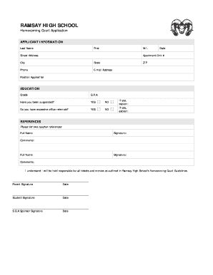 Homecoming Court Application  Form