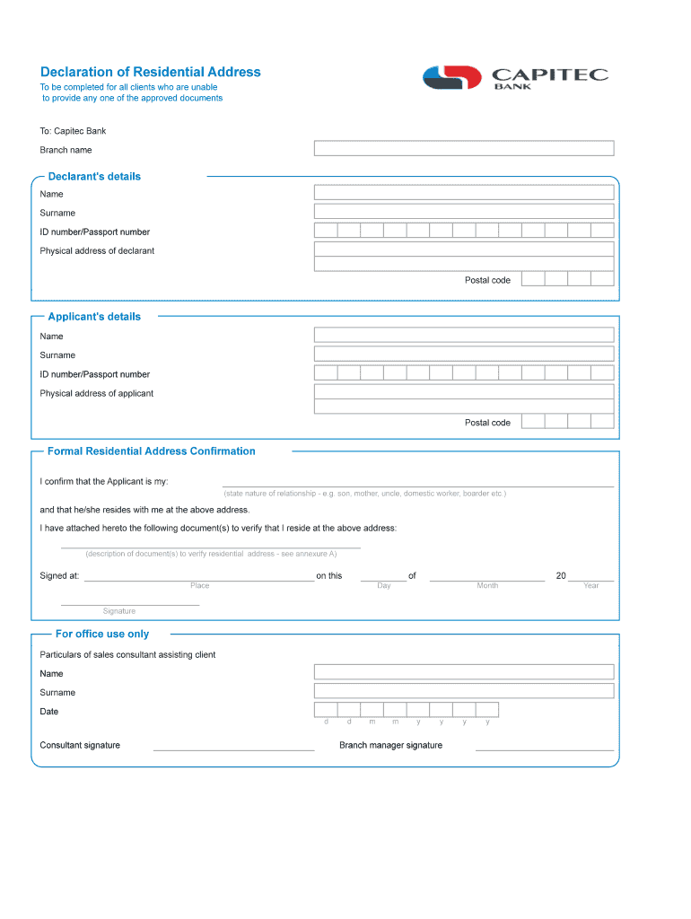 Declaration of Residential Address  Form