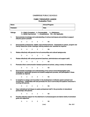 Family Liaison Evaluation Form Cambridge Public Schools