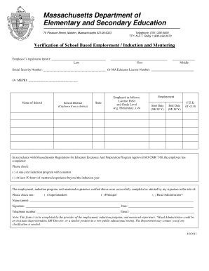 Verification of School Based Employment Induction and Mentoring  Form