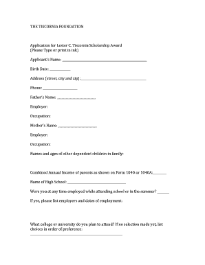 The TISCORNIA FOUNDATION Application for Lester C Tiscornia Sjschools  Form
