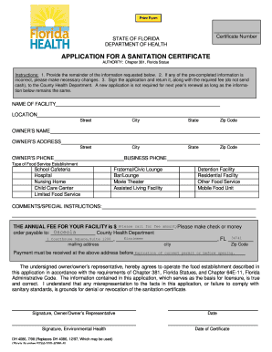 Application for Sanitation Certificate  Form