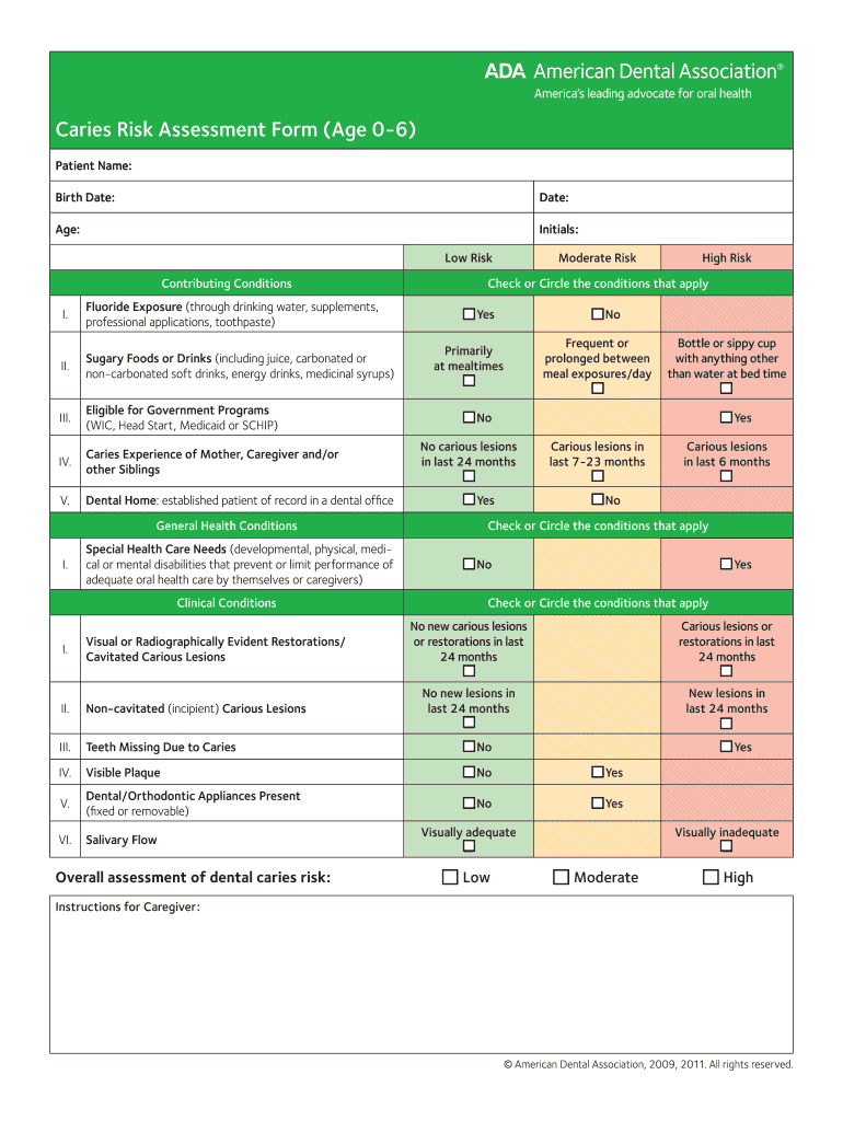 Caries Risk Assessment Form 0 6