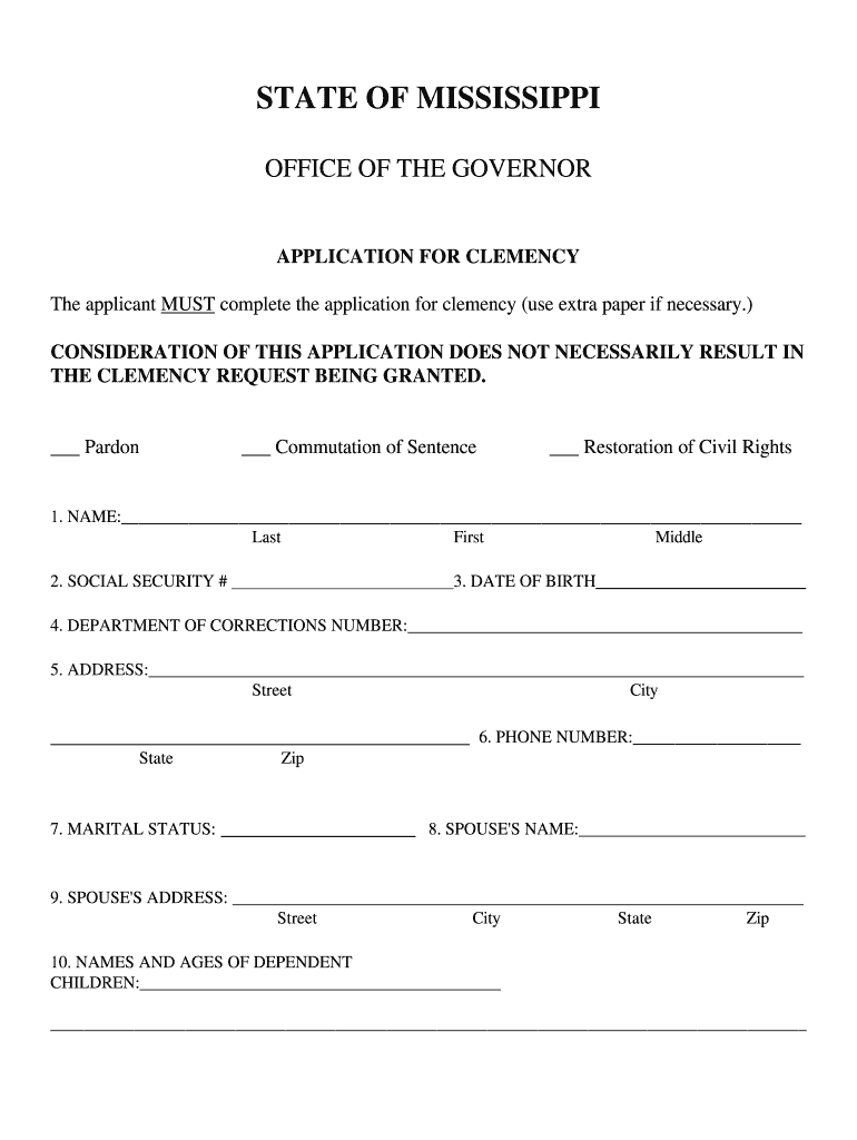 Mississippi Clemency  Form