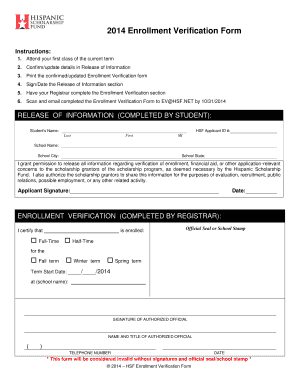 Enrollment Verification Form Hispanic Scholarship Fund Assets Hsf