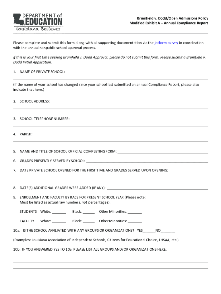 Brumfield Vs Dodd Compliance Report Louisiana Department of Bb  Form