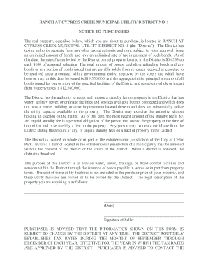 Notice to Purchasers Ranch at Cypress Creek MUD Ranch at Cc  Form