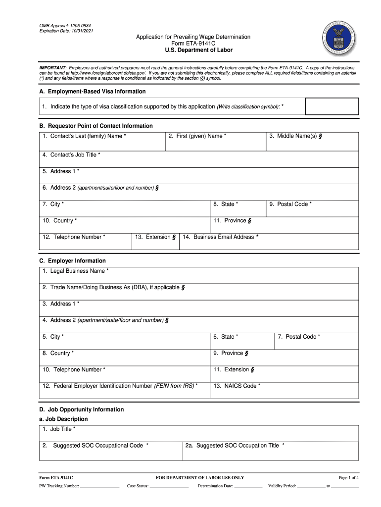 Application for Prevailing Wage Determination  Form
