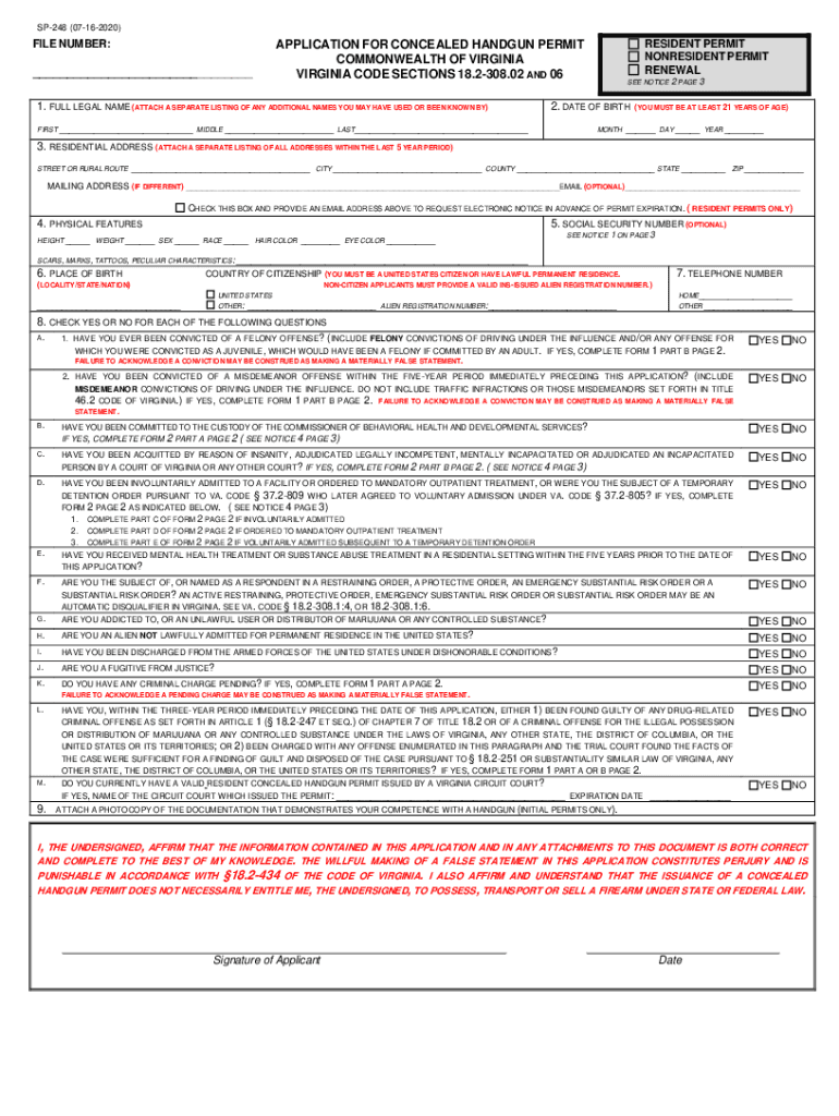  Virginia Concealed Carry Permit Application 2020