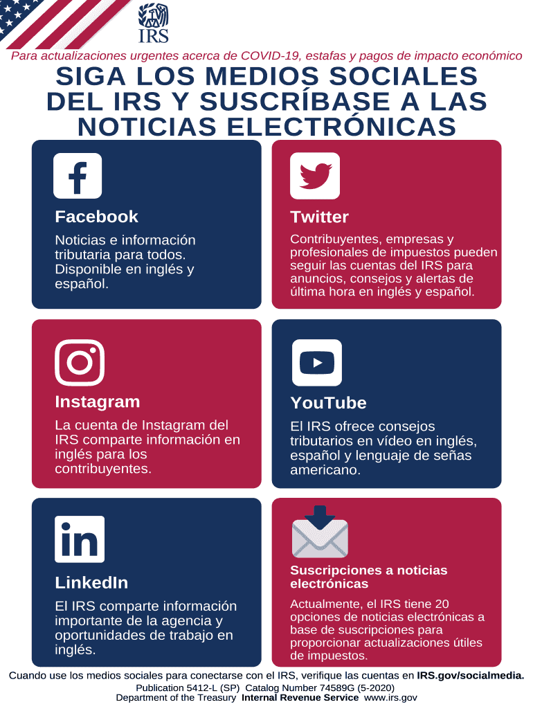 Publication 5412 L SP 5 Follow IRS Social Media & Sign Up for E News Spanish Version  Form