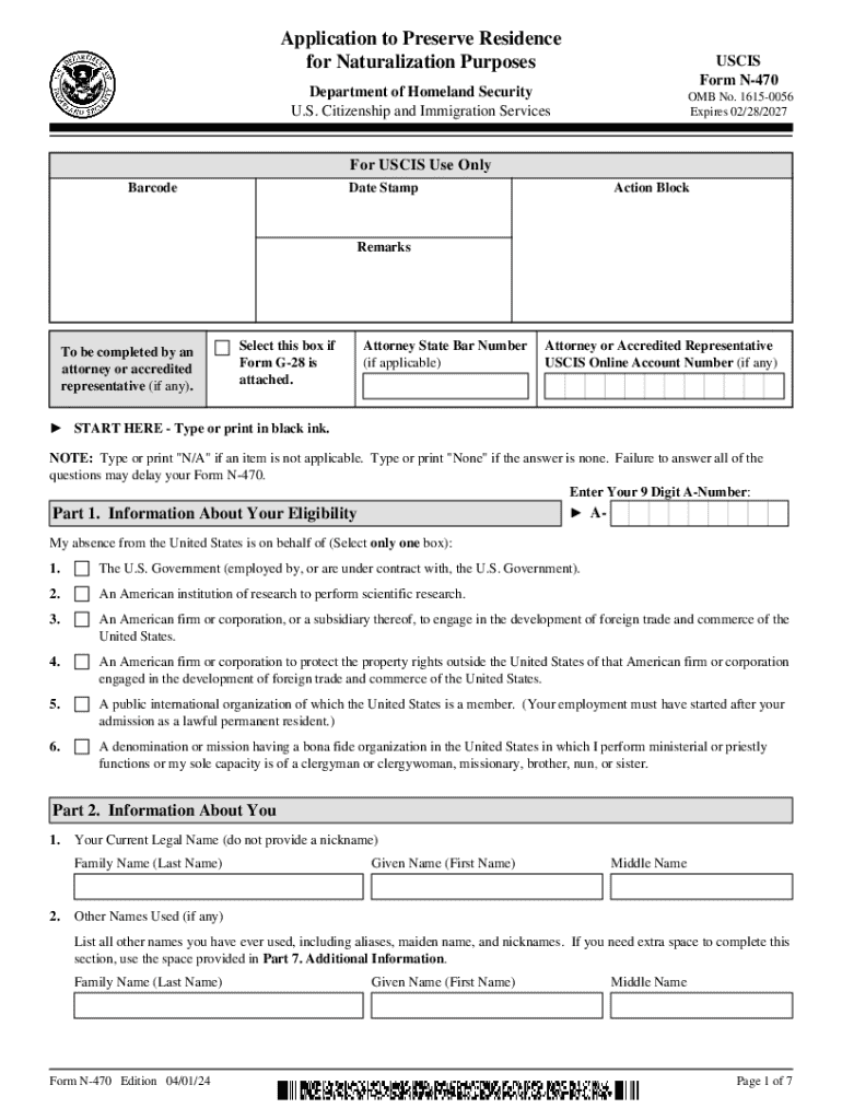  Application to Preserve Residence for Naturalizati 2024