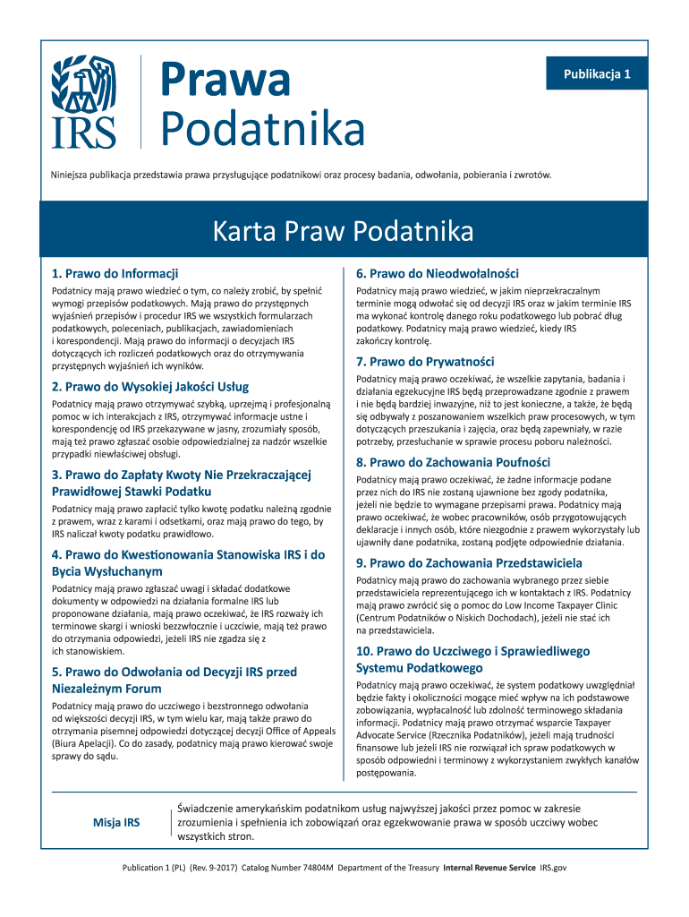 Publication 1 PL Rev 9 Your Rights as a Taxpayer Polish Version  Form