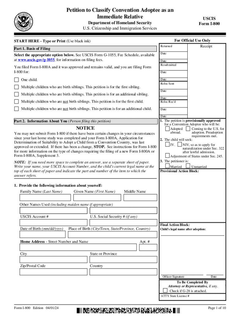  Form I800, Petition to Classify Convention Adopted 2024