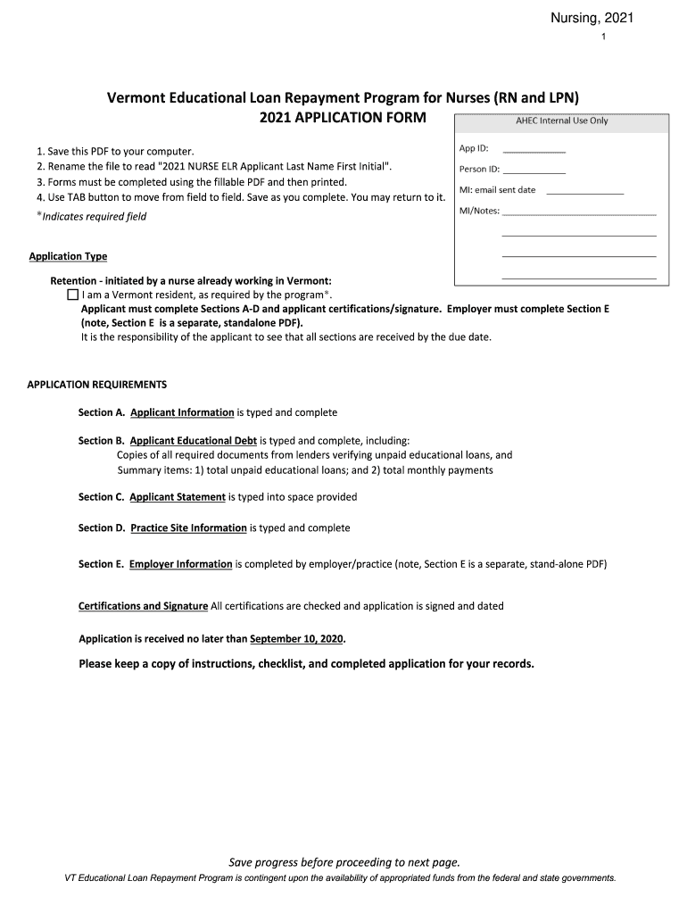  Forms, Educational Loan Repayment, AHEC, Larner College 2021-2023