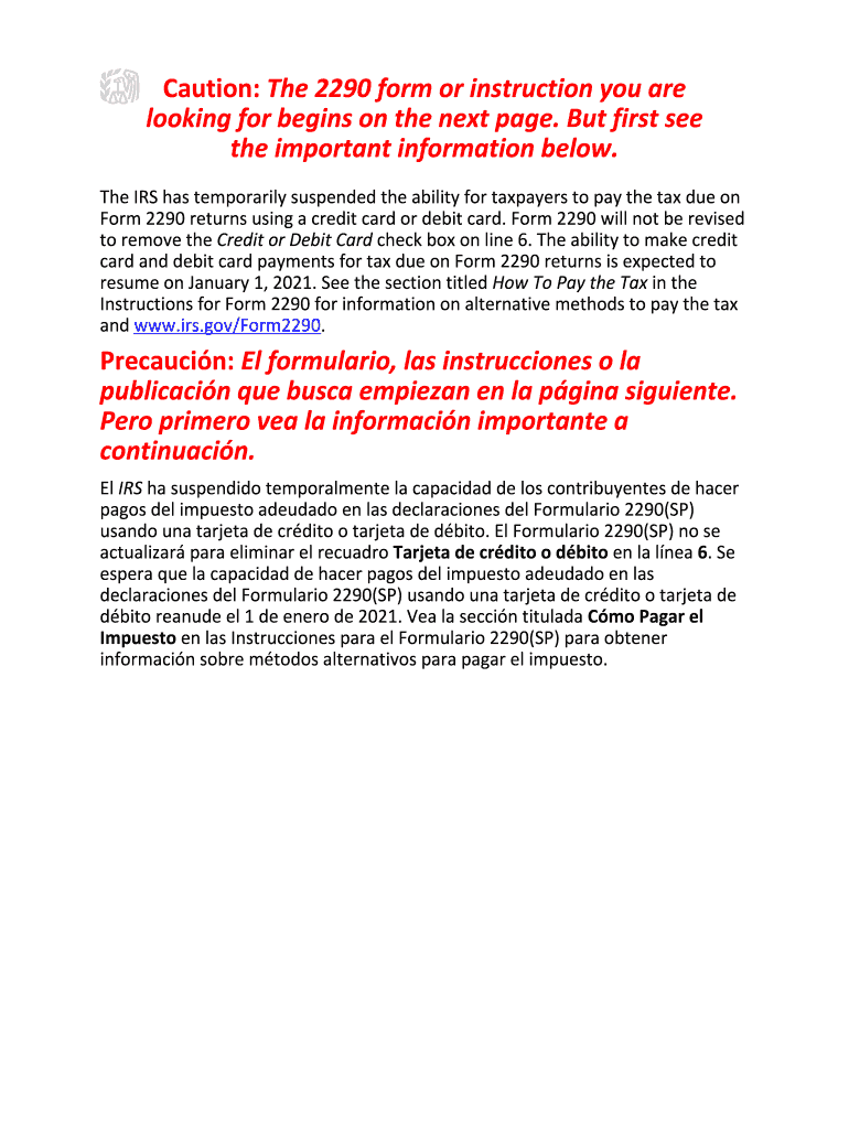  Instrucciones Para El Formulario 2290SP Rev Julio Instructions for Form 2290, Heavy Highway Vehicle Use Tax Return 2019