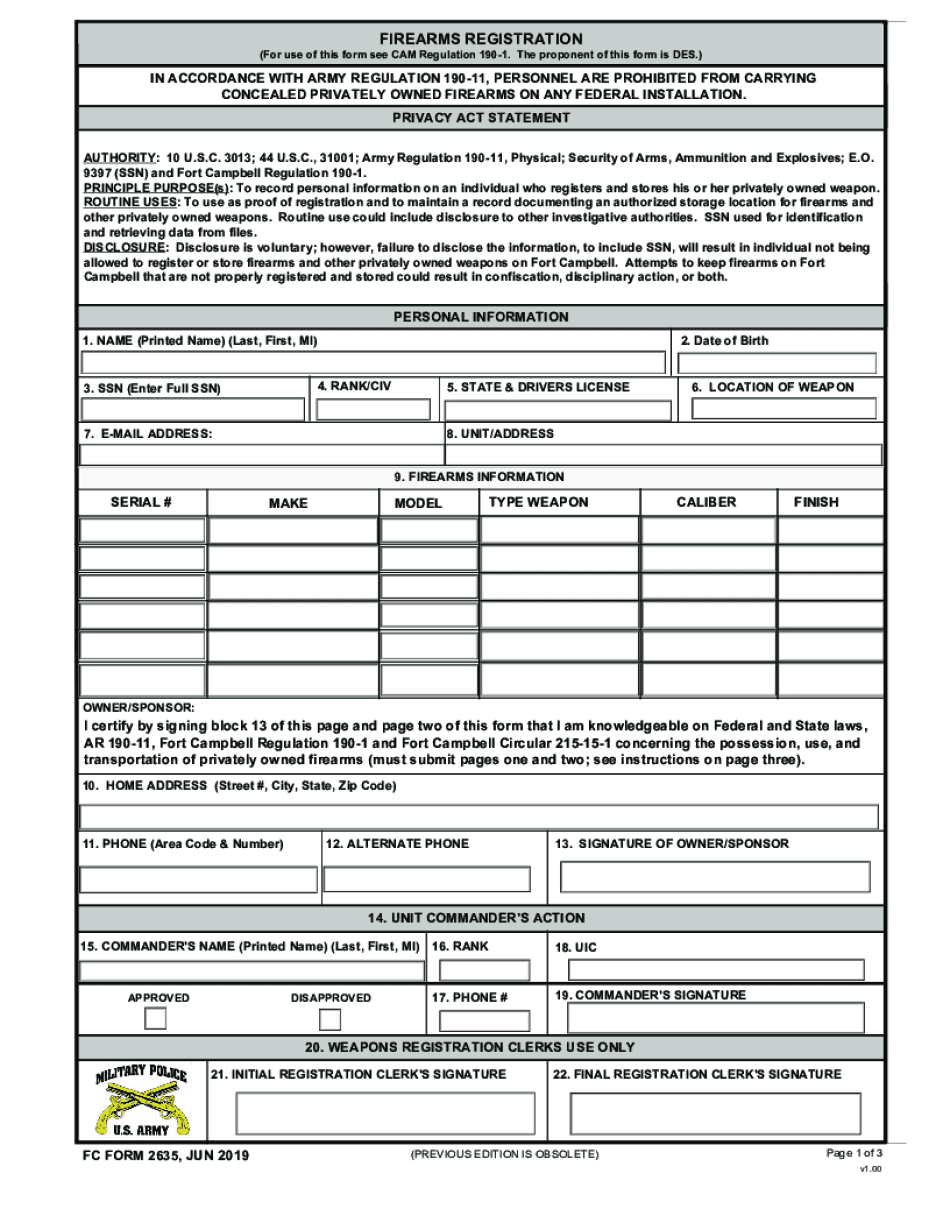 For Use of This Form See CAM Regulation 190 1