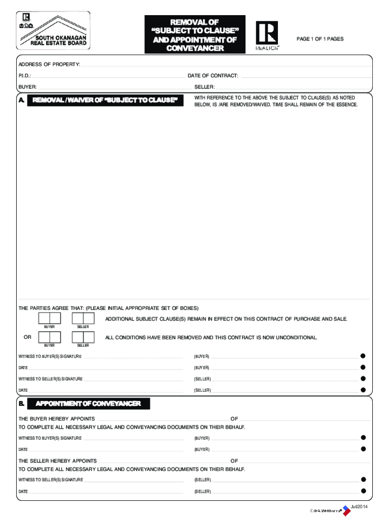 REMOVAL of SUBJECT to CLAUSE and APPOINTMENT of CO  Form