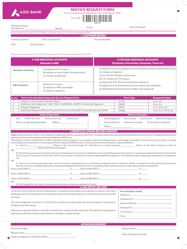 Service Request Form Axis Bank