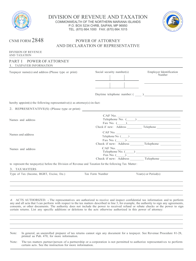 Form 2848 Power of Attorney and Declarationof Representatvie