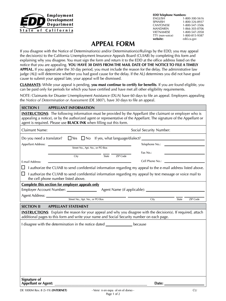 Ca Edd Appeal Form
