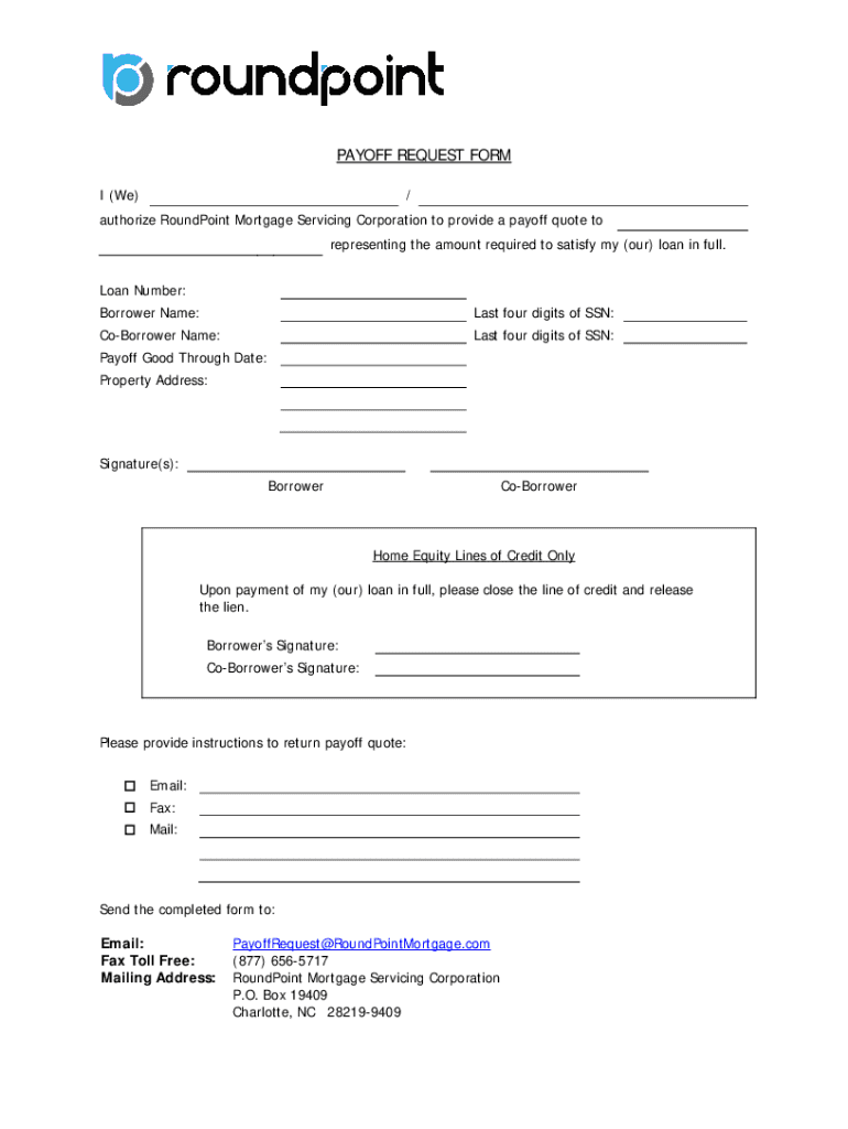 NC RoundPoint Mortgage Payoff Request Form