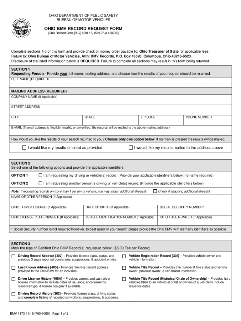 OHIO BMV RECORD REQUEST FORM