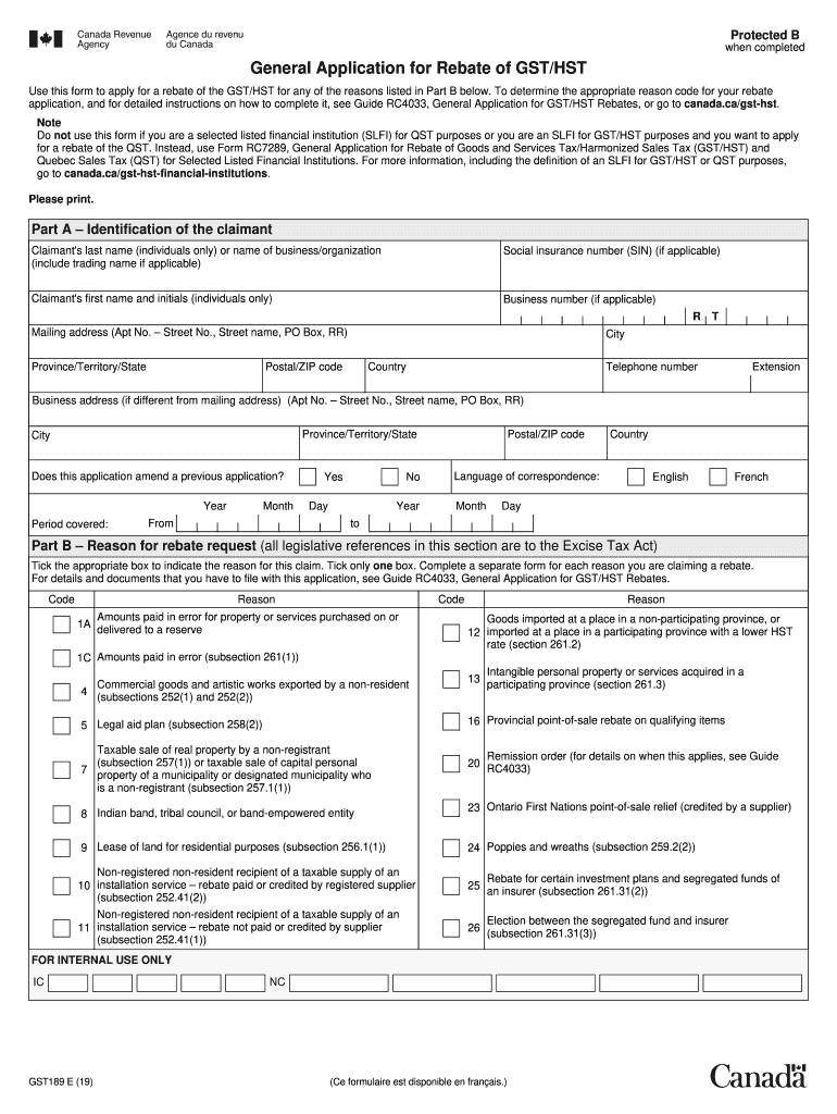  Application for GSTHST Public Service Bodies' Rebate and General GSTHST Rebate Application Canada CaGeneral GSTHST Rebate Applic 2019-2024