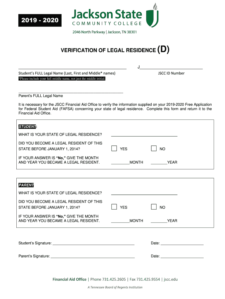  VERIFICATION of LEGAL RESIDENCE D 2019