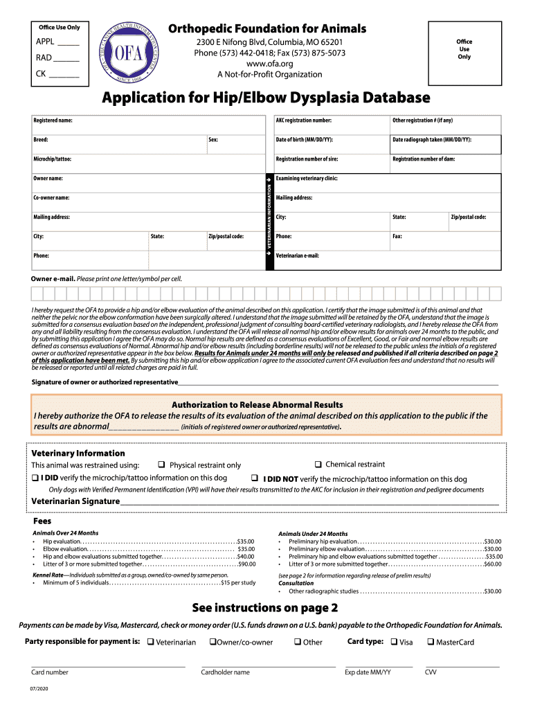  Application Forms Orthopedic Foundation for Animals 2020-2024