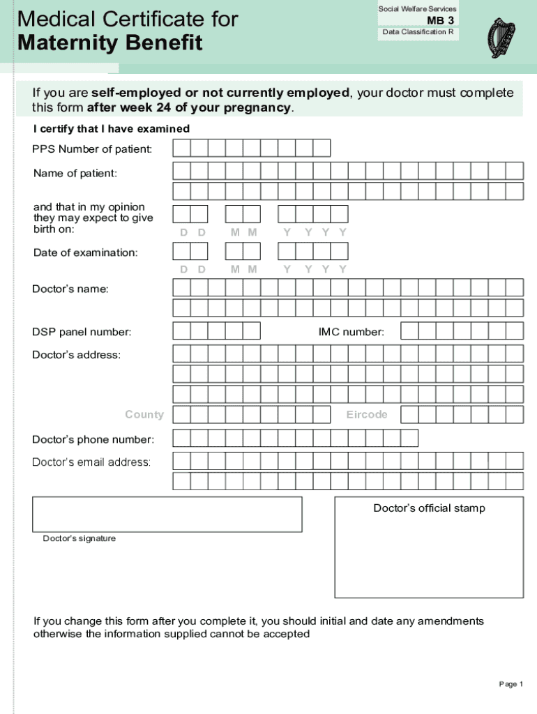  Medical Certificate for Maternity Benefit Social W 2020-2024