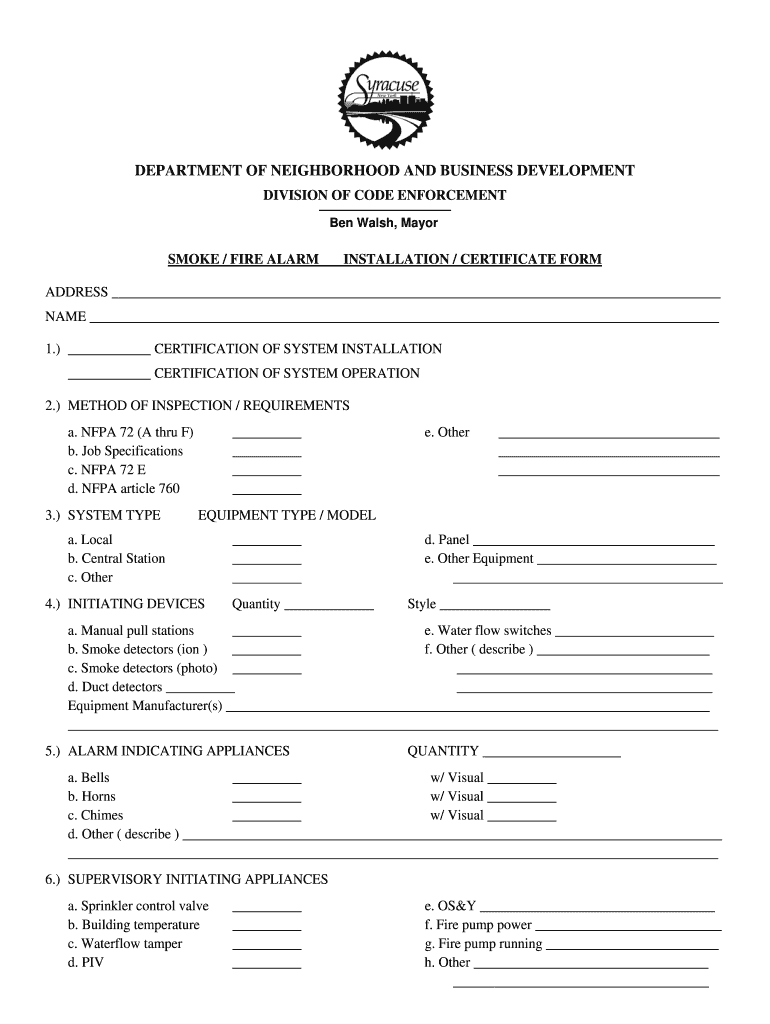 Smoke Detection Certificate Form