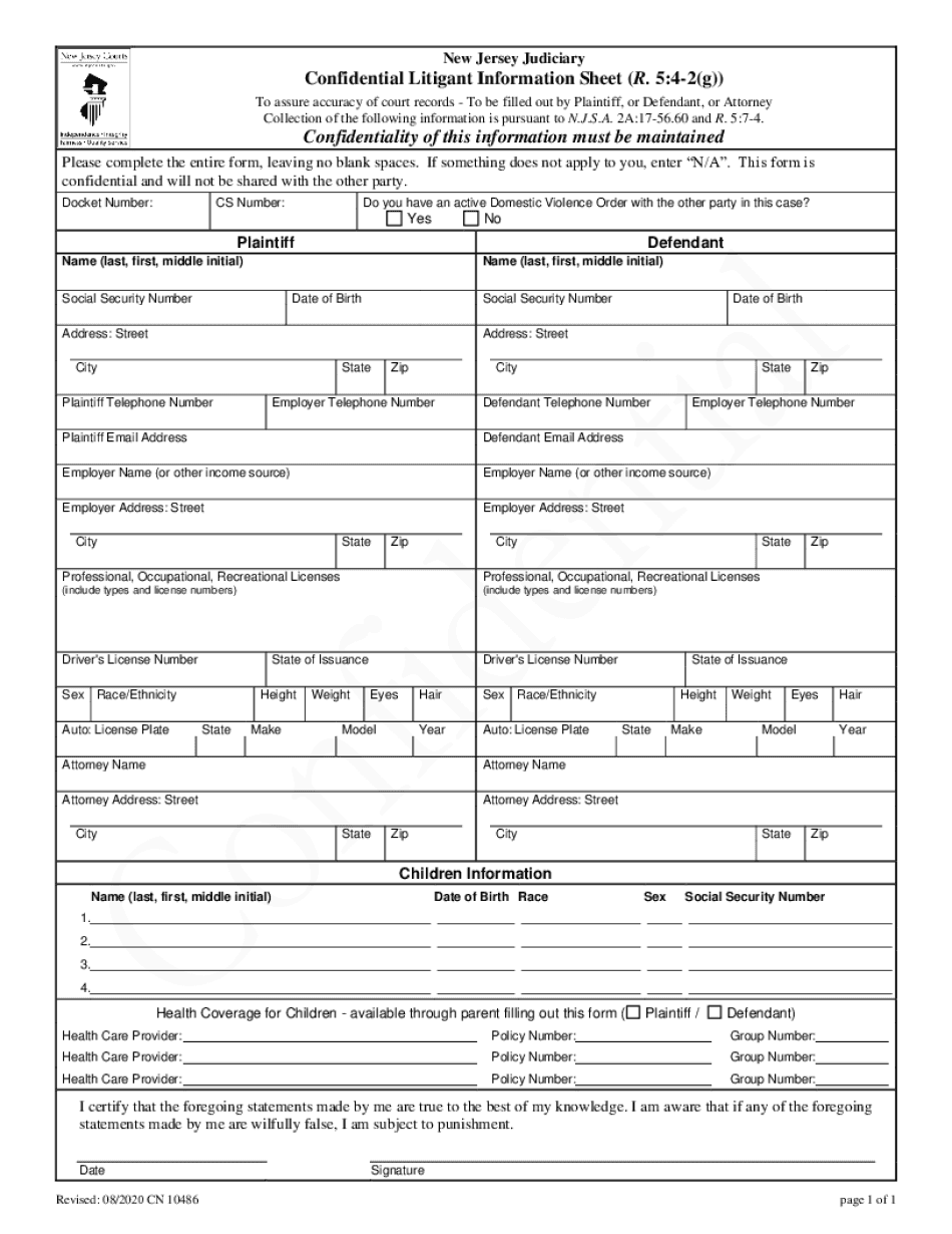  to Assure Accuracy of Court Records to Be Filled Out by Plaintiff, or Defendant, or Attorney 2020-2024