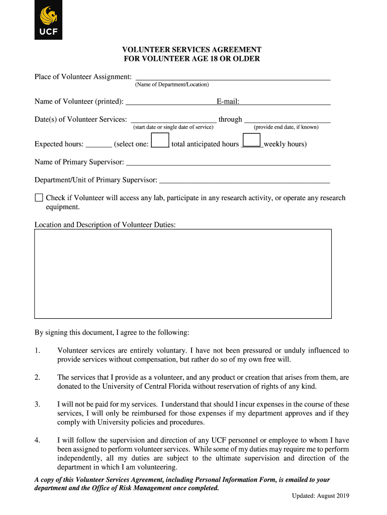  Volunteer Services Agreement for Volunteers University 2019-2024