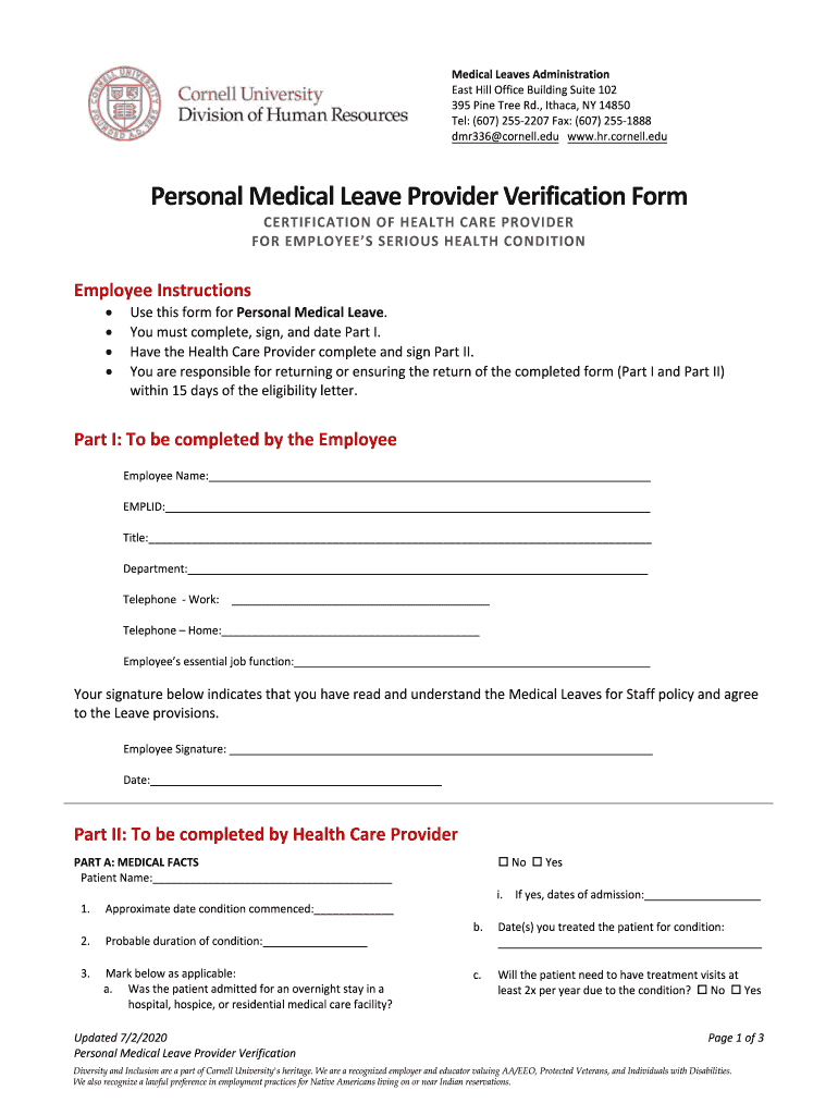 Get and Sign Cornell Leave Verification 2020-2022 Form