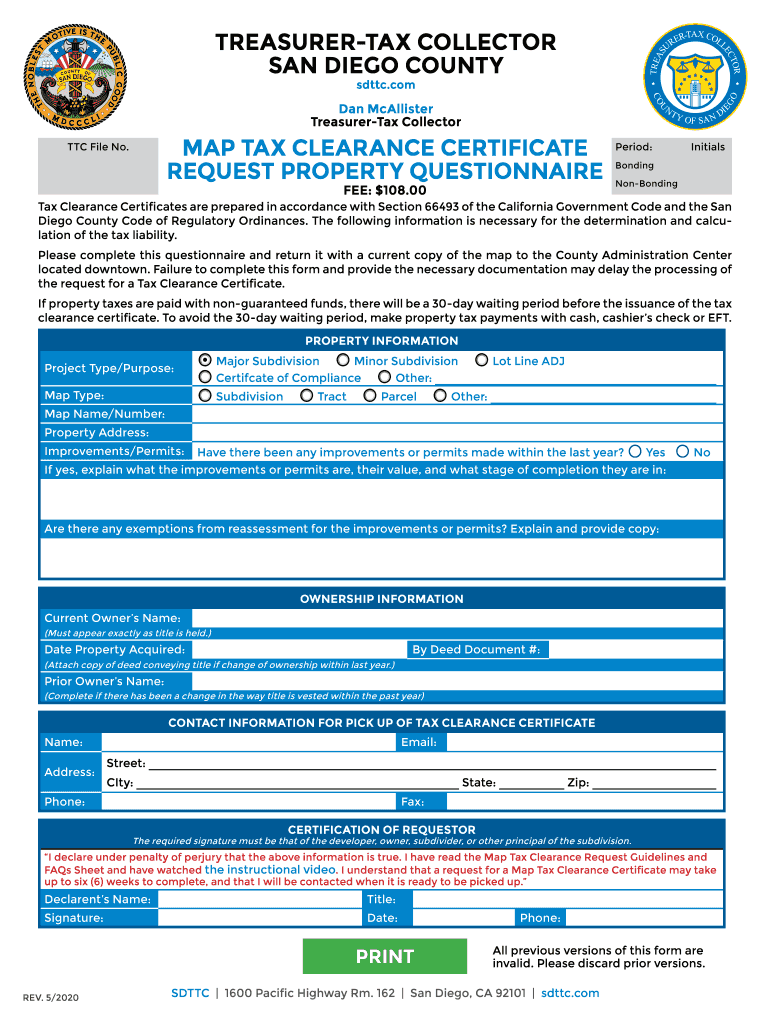  PDF Treasurer Tax Collector San Diego County Map Tax Clearance 2020-2024