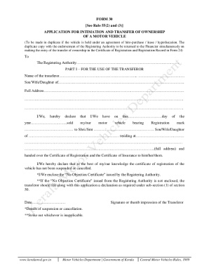Vehicle Sale Letter Form 29 Malayalam PDF