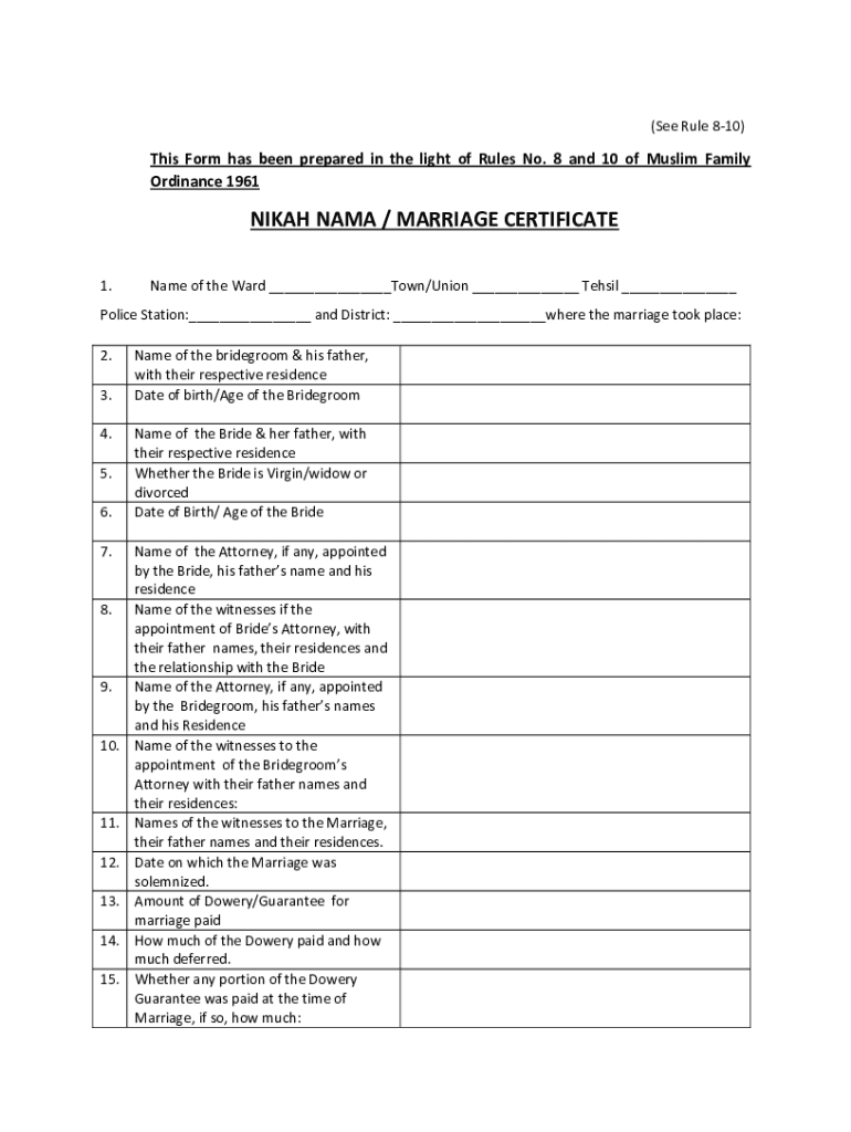 Nadra Nikah Nama Form Download PDF