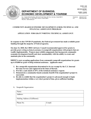 Community Based Economic Development CBED Technical and Financial Assistance Program Application for Grant Writing Technical Ass  Form