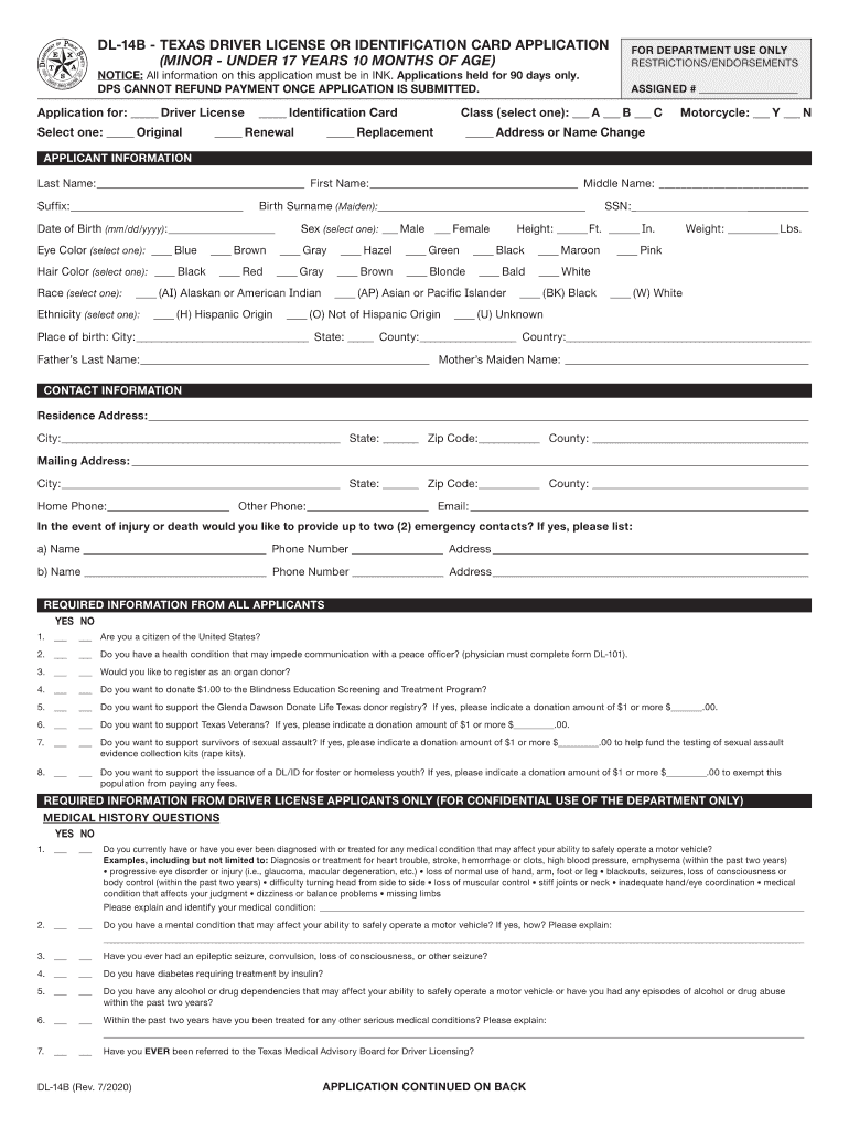  Texas Driver License Application Form 2020