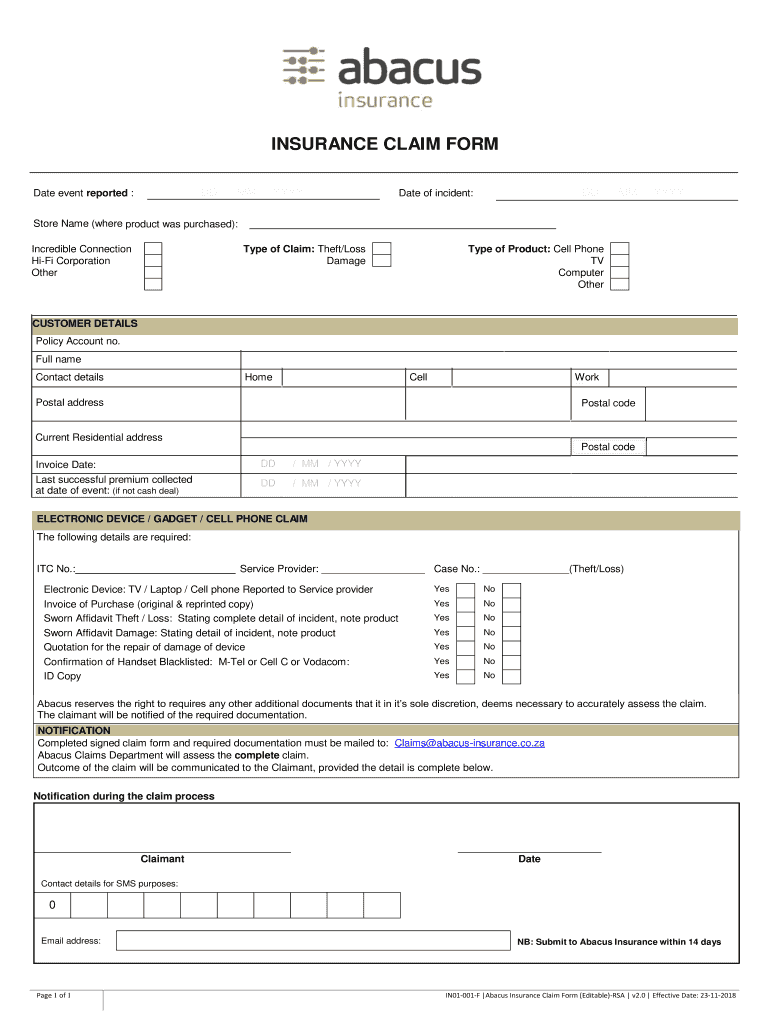 Abacus Insurance Claim Form