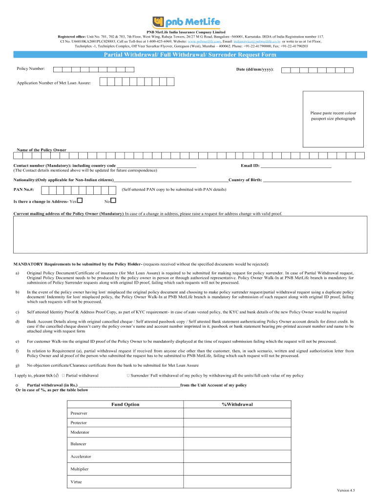 India Pnb Metlife Insurance  Form