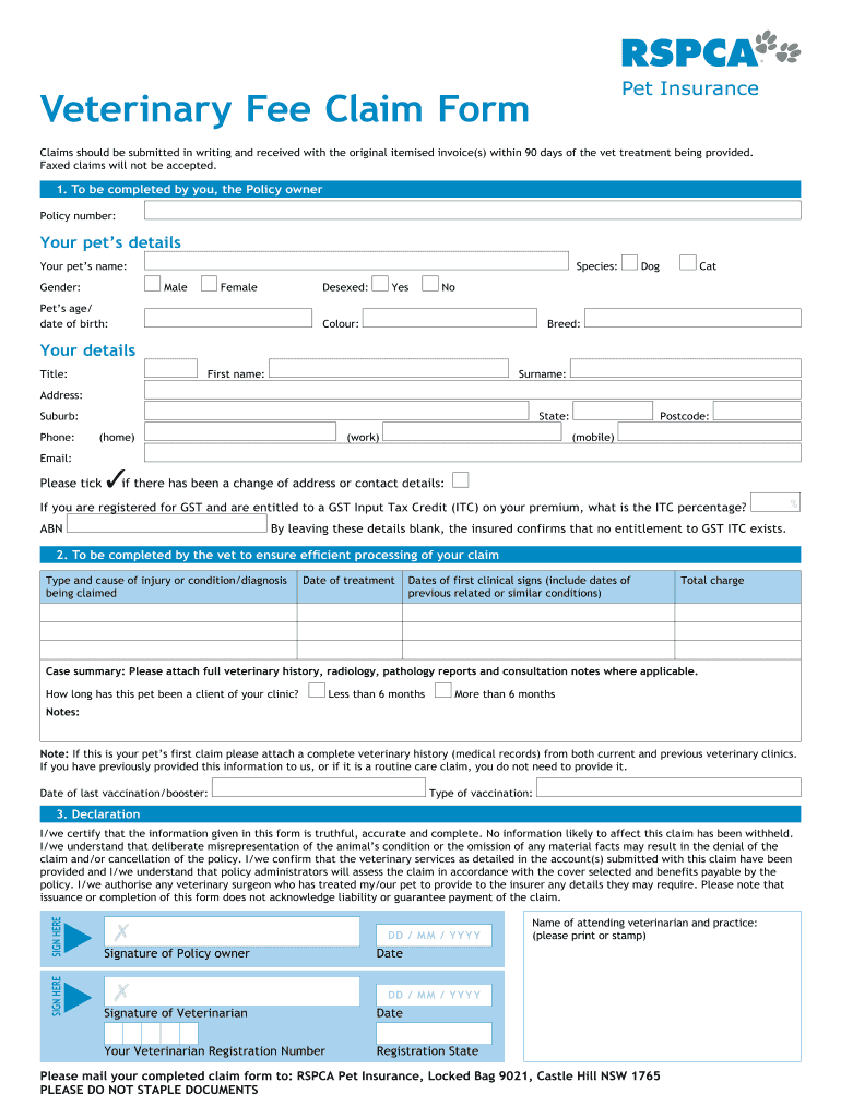  Rspca Form Claim 2019-2024