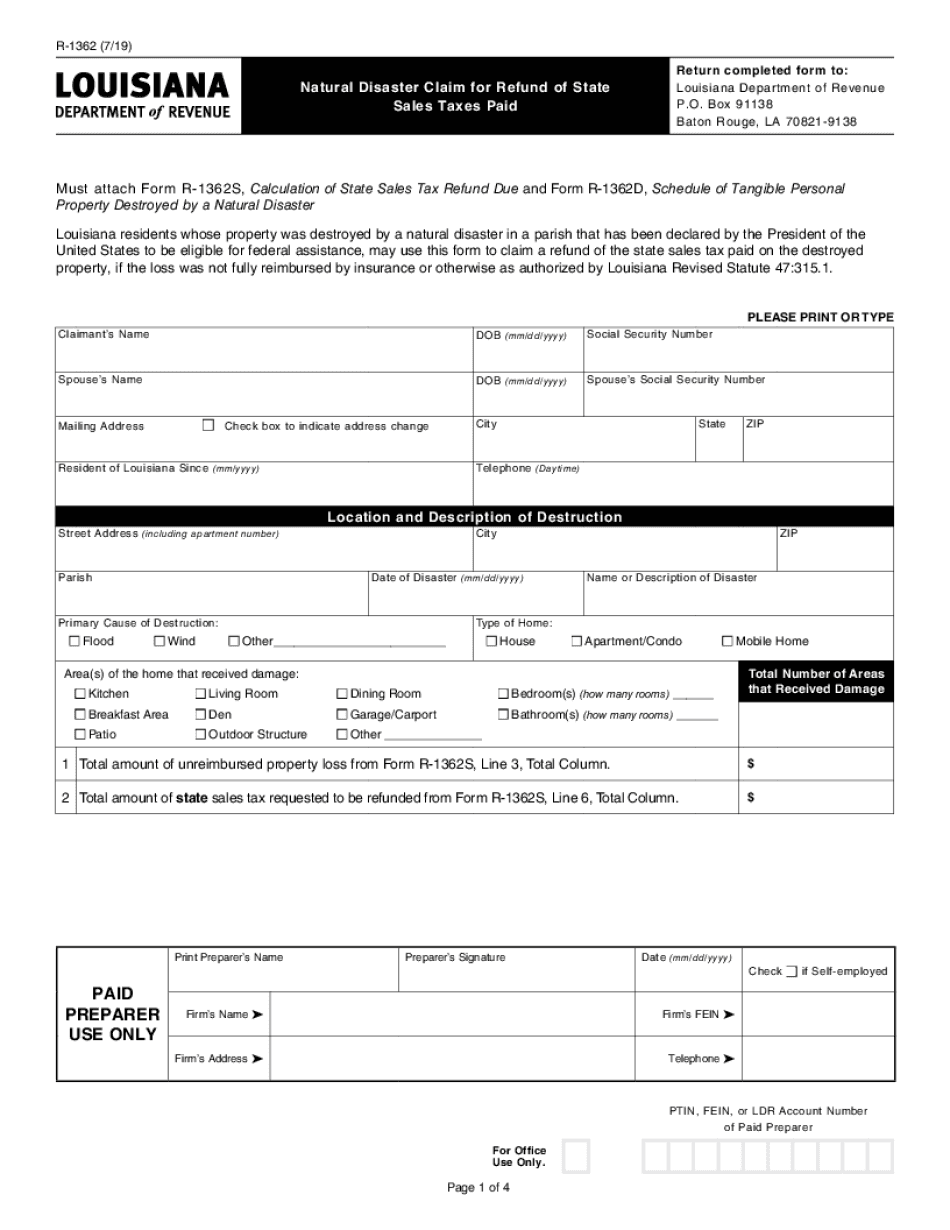  PDF Form R 1362 Louisiana Department of Revenue 2019