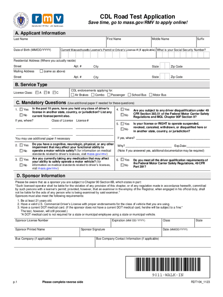  CDL Road Test Application Save Time, Go to Mass Go 2023-2024